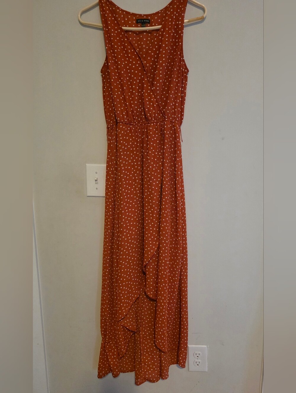 As U Wish Rust Polka Vneck High Low Maxi Dress